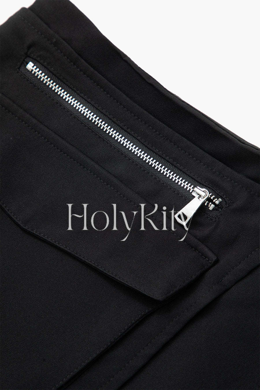 Asymmetric Flap Pocket Zipper Mini Skirt