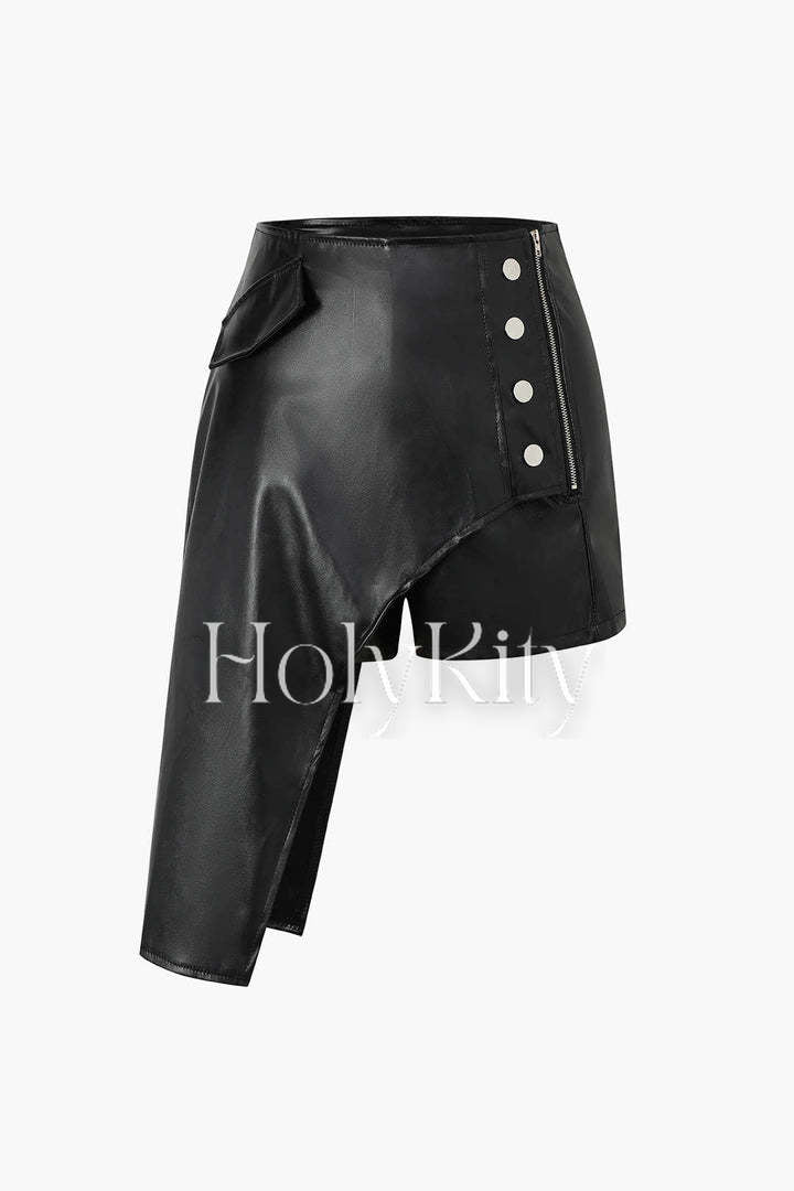 Short en similicuir à ourlet asymétrique