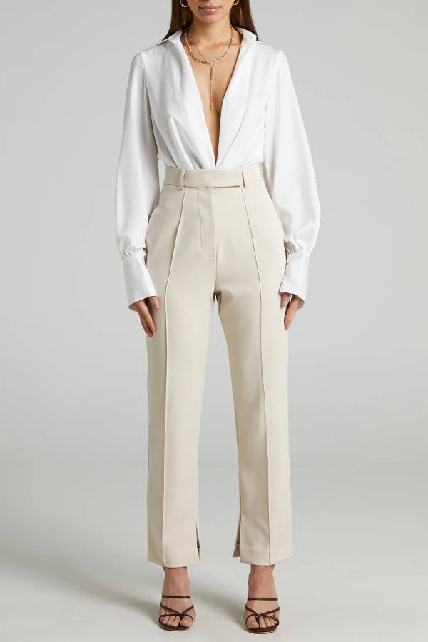 High-waisted split straight leg pants