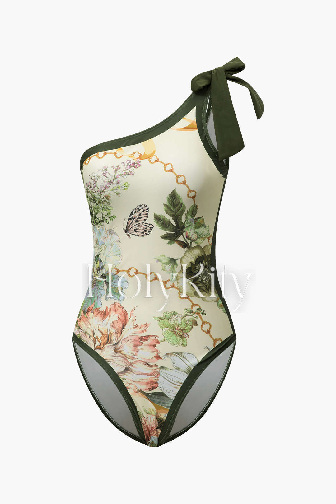 Einteiliger Badeanzug mit Blumenmuster und One-Shoulder-Träger und Rüschenüberzug
