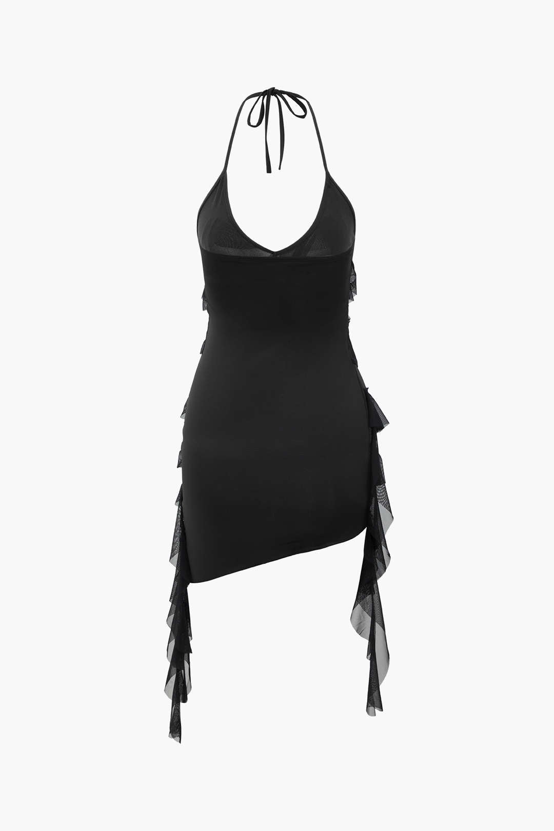 Mini-robe asymétrique à volants et dos nu