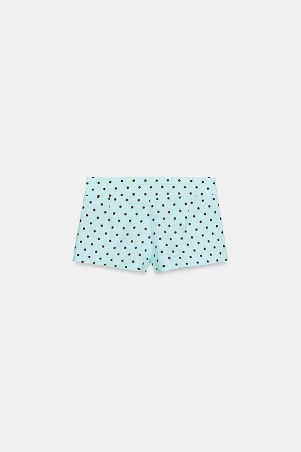 Trisha Linen Blend Polka Dot Stand Neck Belted Jacket and Low-Rise Pocket Mini Shorts Set