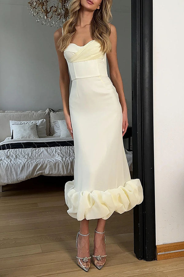 Dreamy and Romantic Ruched Bust Cloud Shape Hem Slip Midi Dress