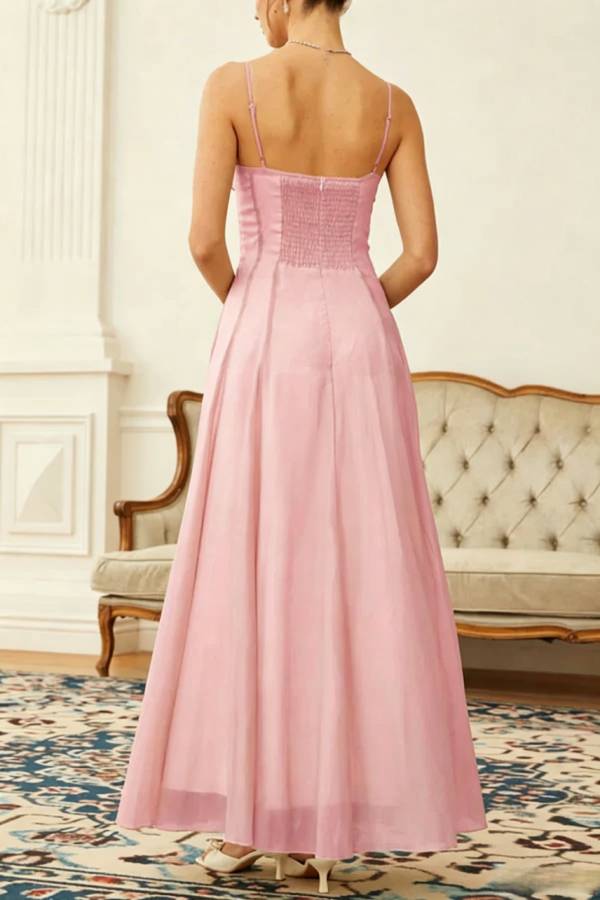 Dreamy Tulle Ruffled Shirred Corset Back Smocked Slip Maxi Dress