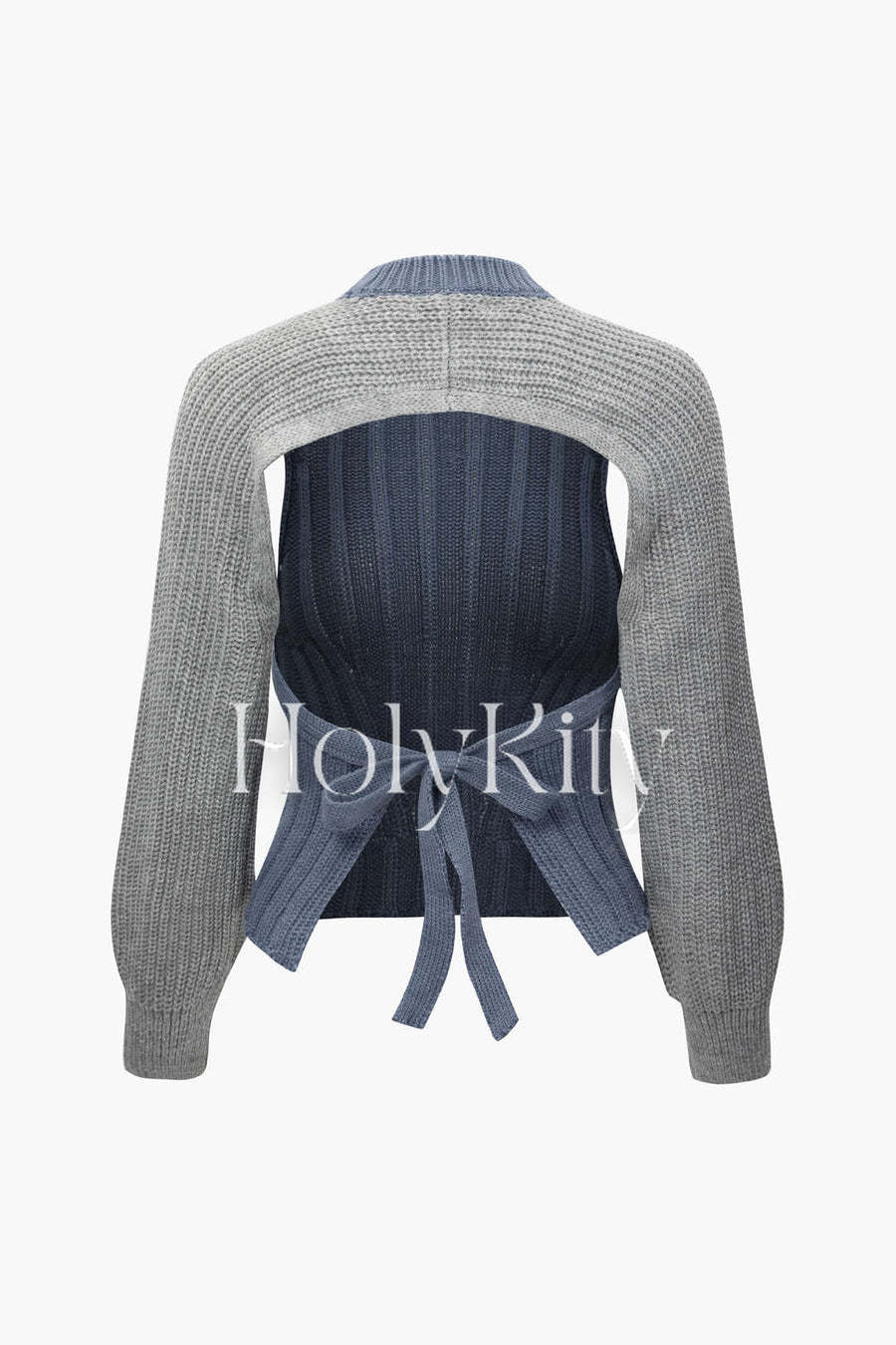 Pull col roulé colorblock dos nu noué dans le dos