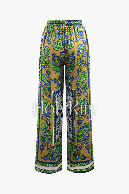 Paisley Print Drawstring Waist Pants