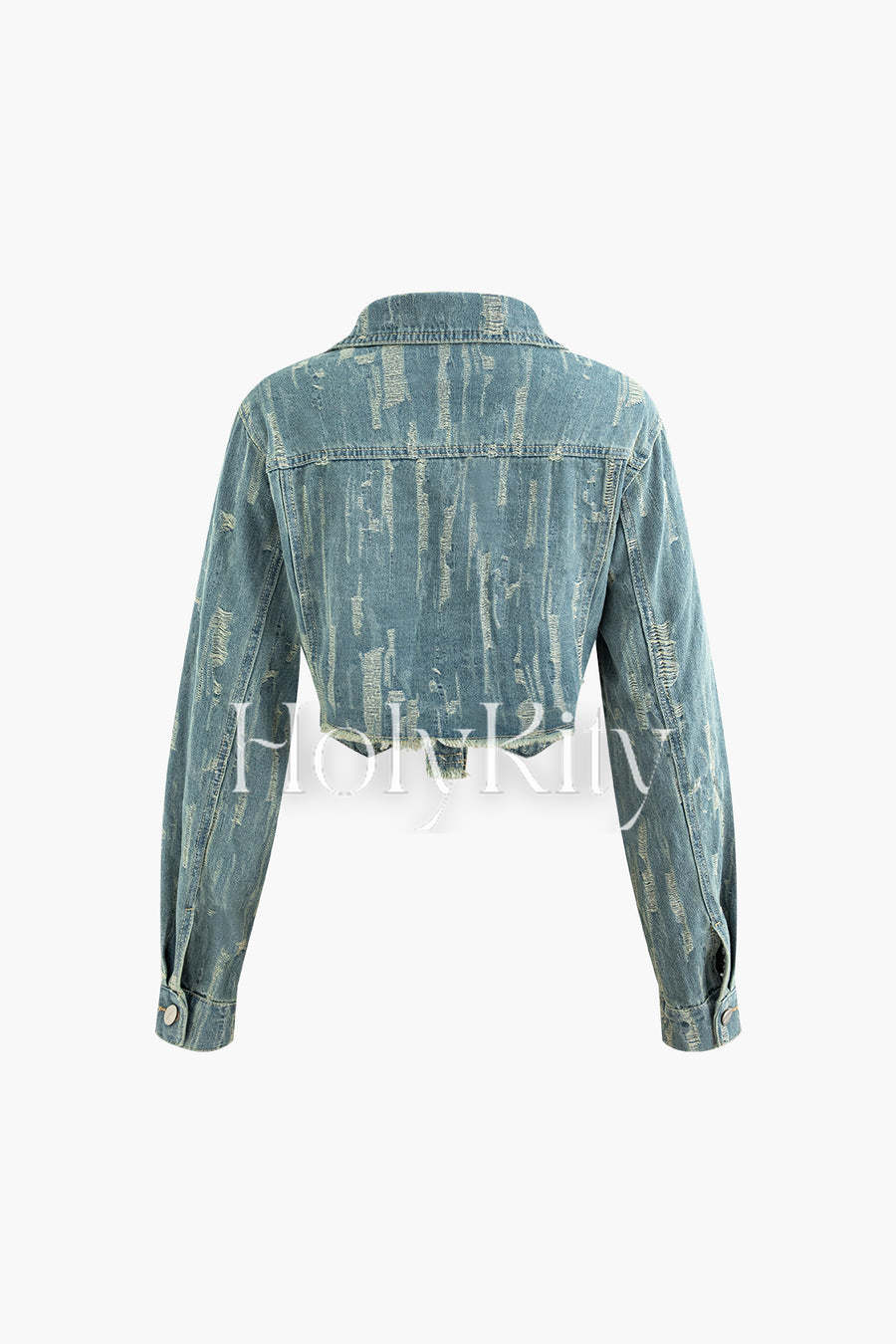 Frayed Denim Flap Pocket Button Up Crop Jacket And Slit Skirt Set