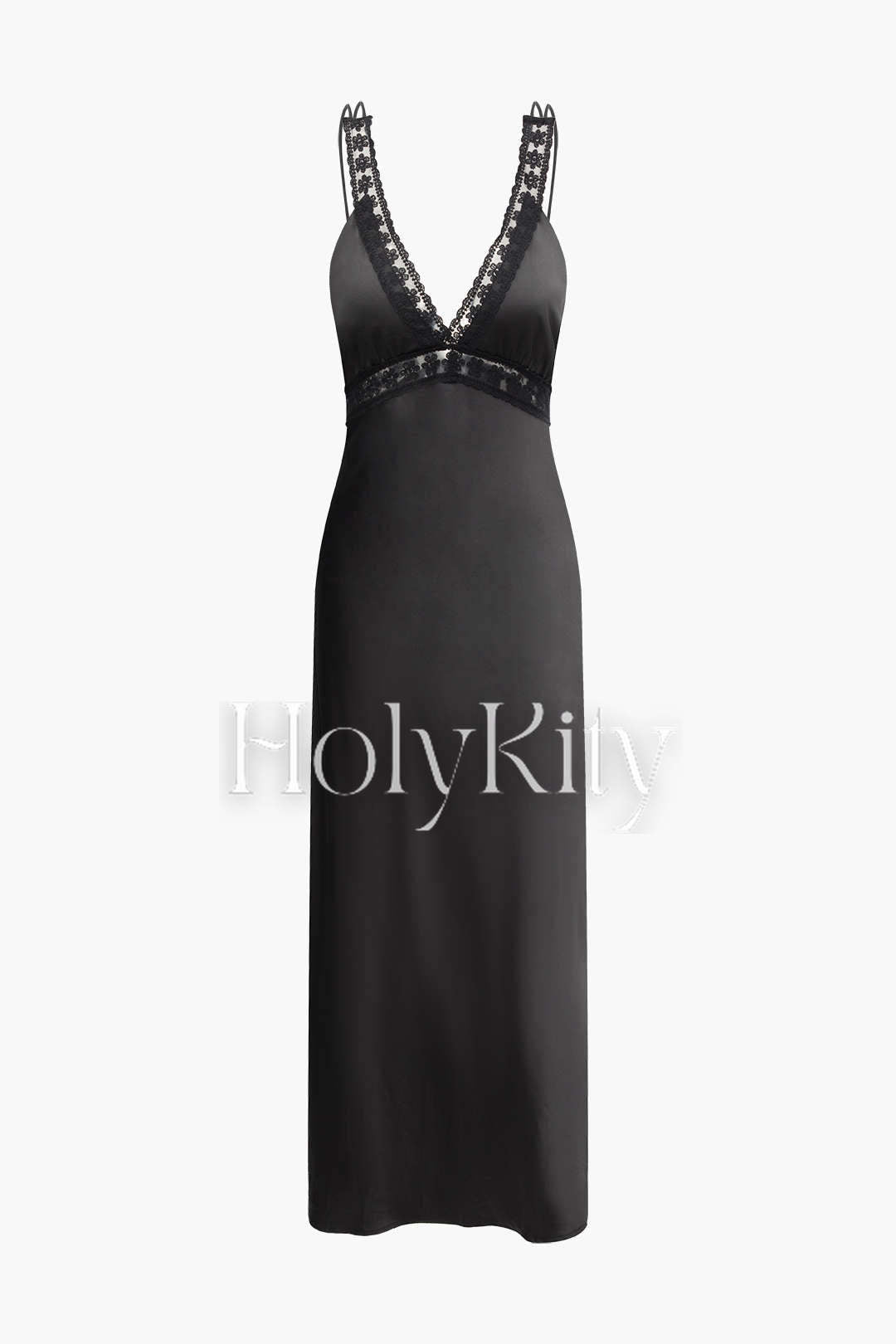 Maxikleid mit V-Ausschnitt und floralem Spitzenbesatz