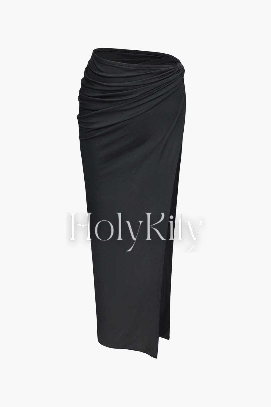 Moon Print Mesh Bodysuit And Ruched Slit Maxi Skirt Set