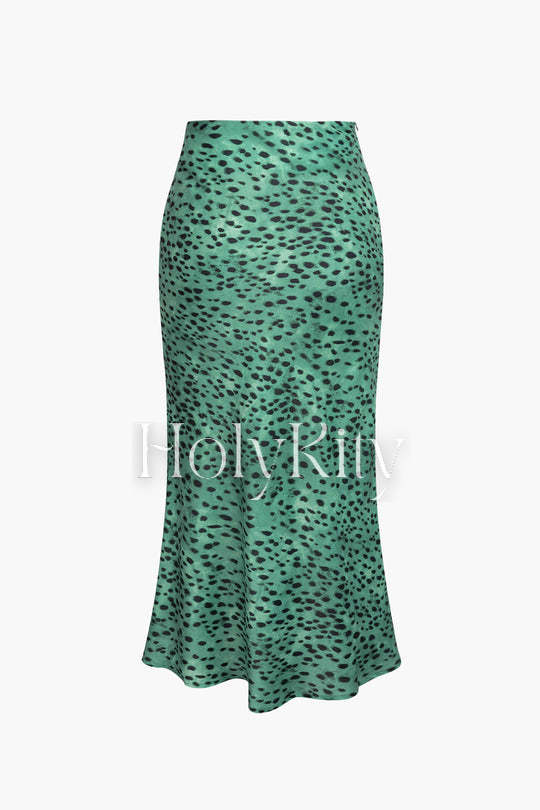 Leopard Drawstring Slit Skirt