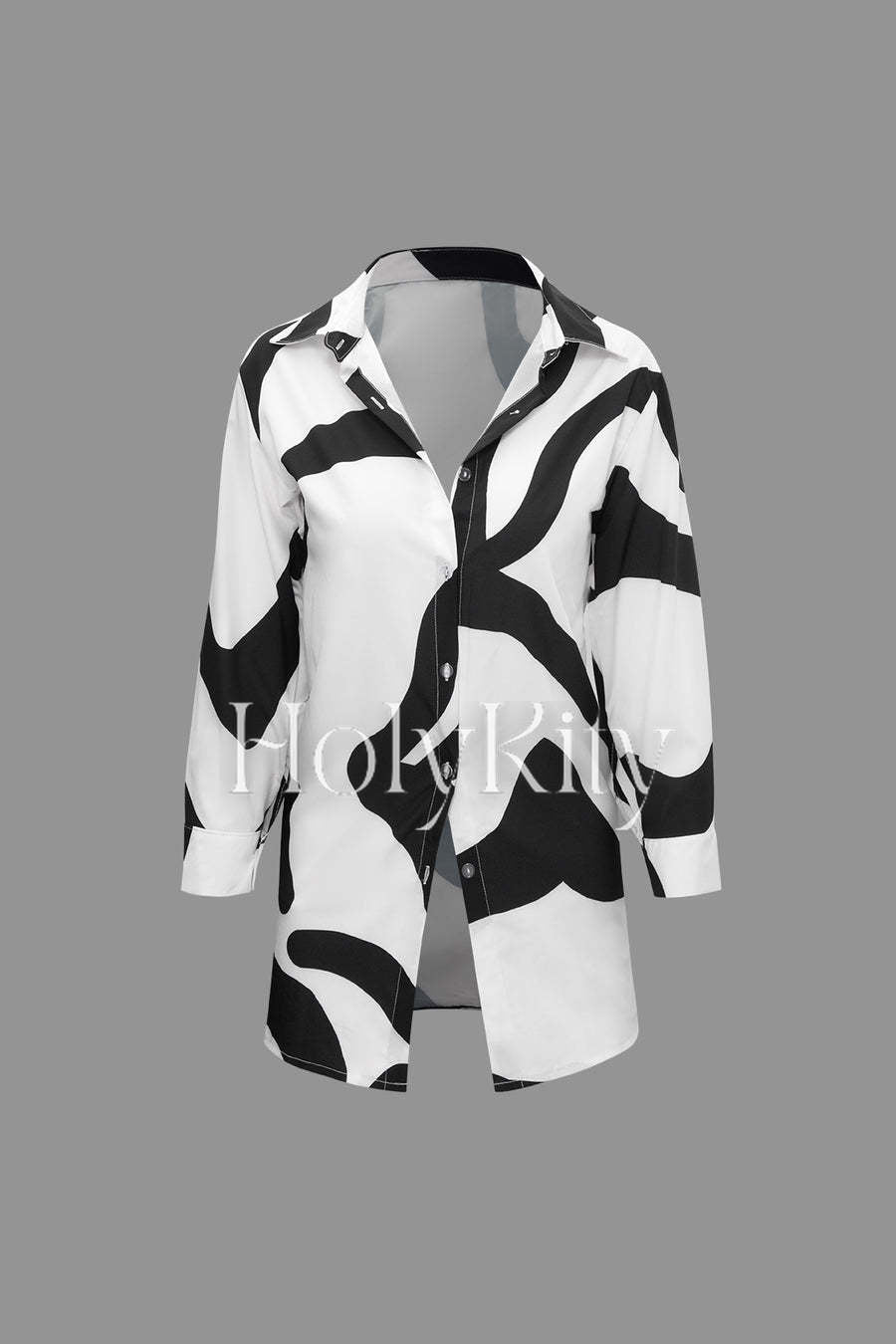 Line Print Button Up Long Sleeve Shirt And High Waist Wide Leg Pants Set