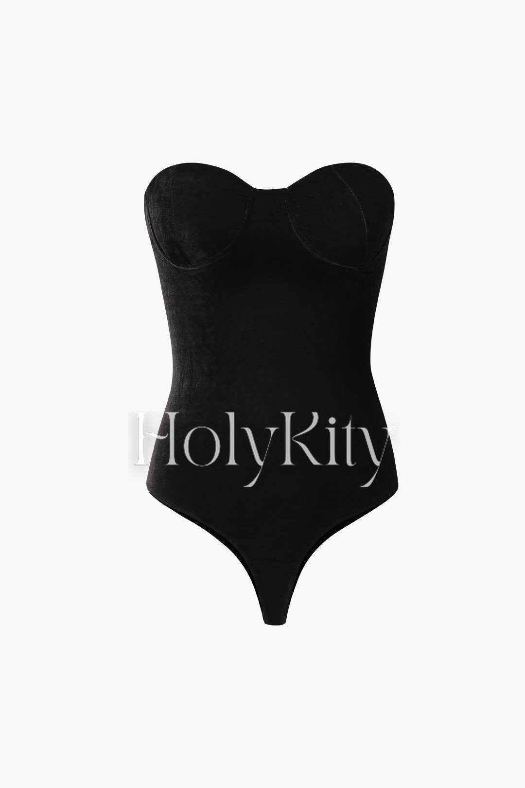 Trägerloser Bustier-Body aus Samt