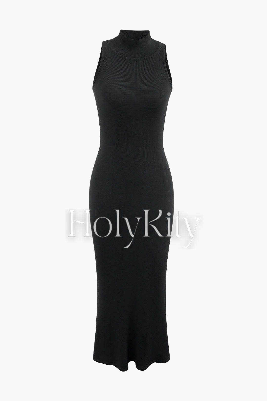 Mock Neck Sleeveless Rib Knit Mermaid Maxi Dress