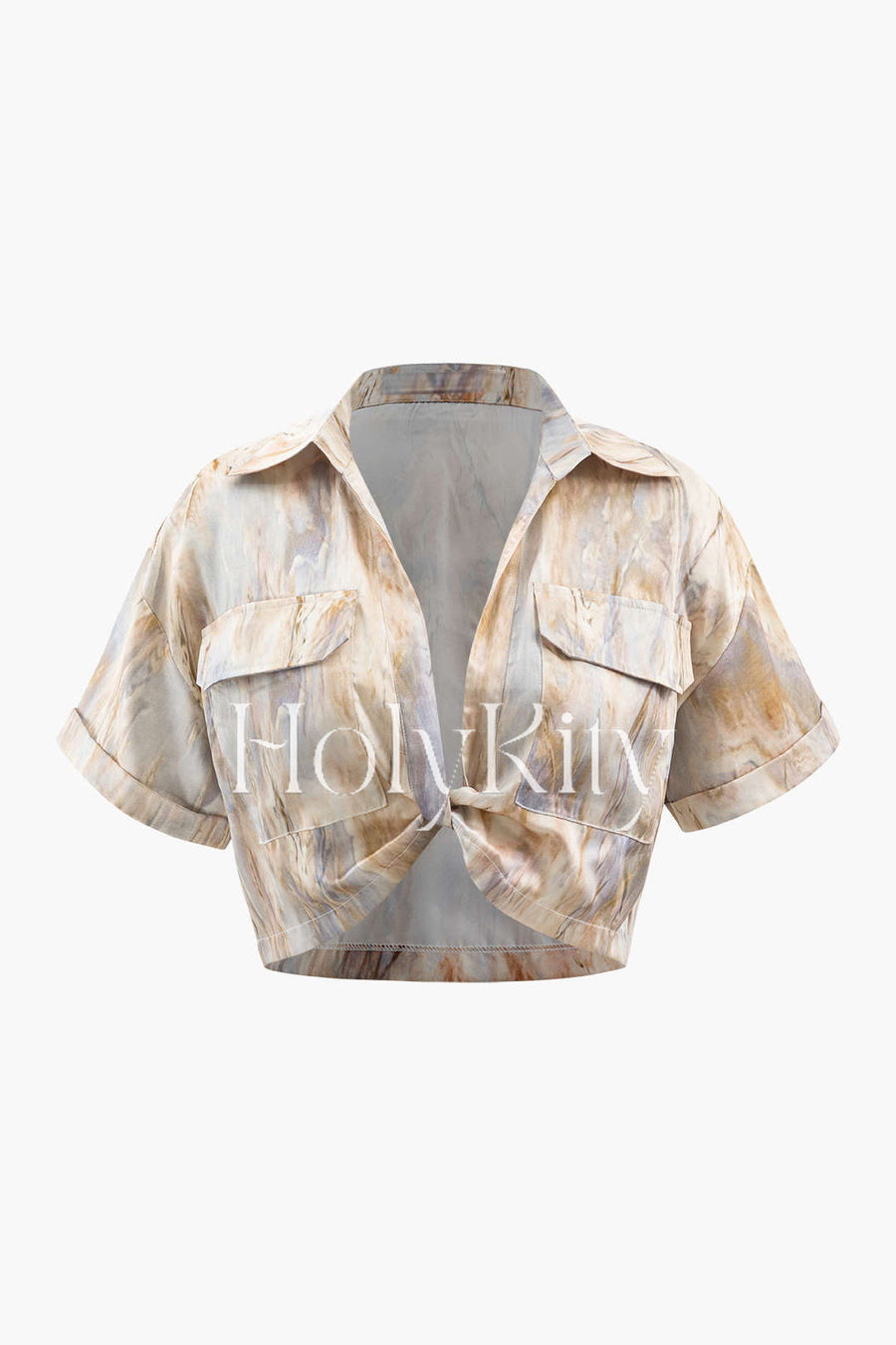 Kurzes Hemd mit Marmor-Print und gedrehtem Saum