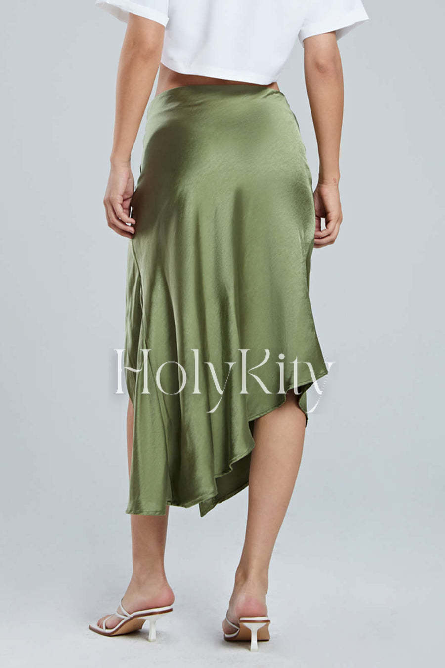 Asymmetric Hem Slit Button Deco Skirt