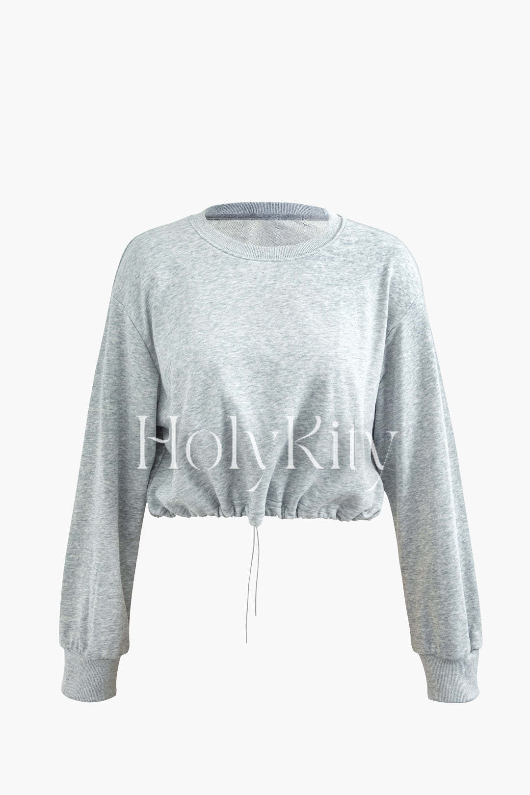 Solid Drawstring Hem Crop Sweatshirt