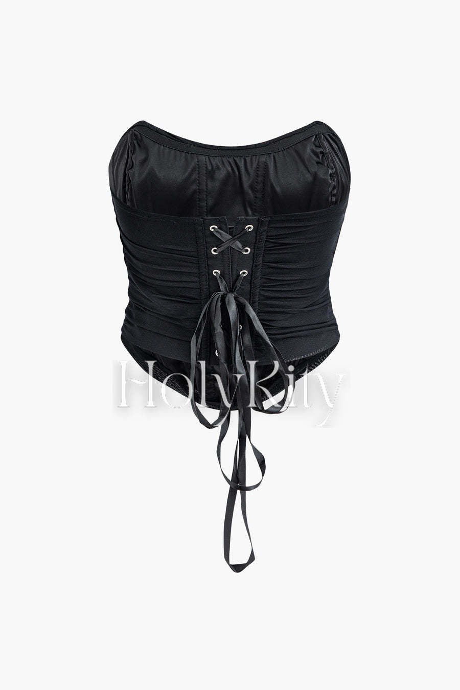 Ruched Tie Back Mesh Tube Top