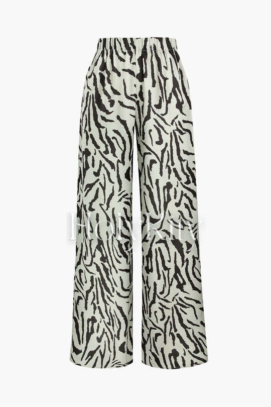 Stripe Print Wide Leg Trousers