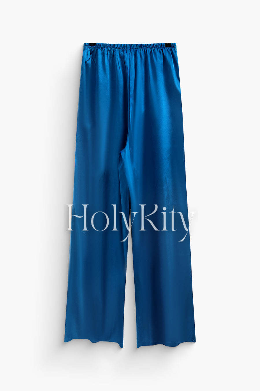 Ensemble chemise boutonnée à col en V et pantalon droit en satin uni