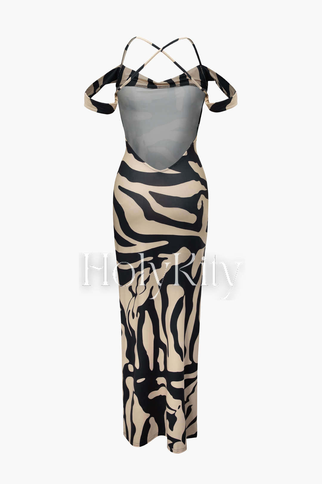 Bedrucktes, schulterfreies, rückenfreies Maxikleid