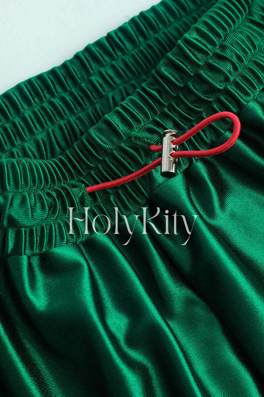 Satin Drawstring Wide Leg Pants