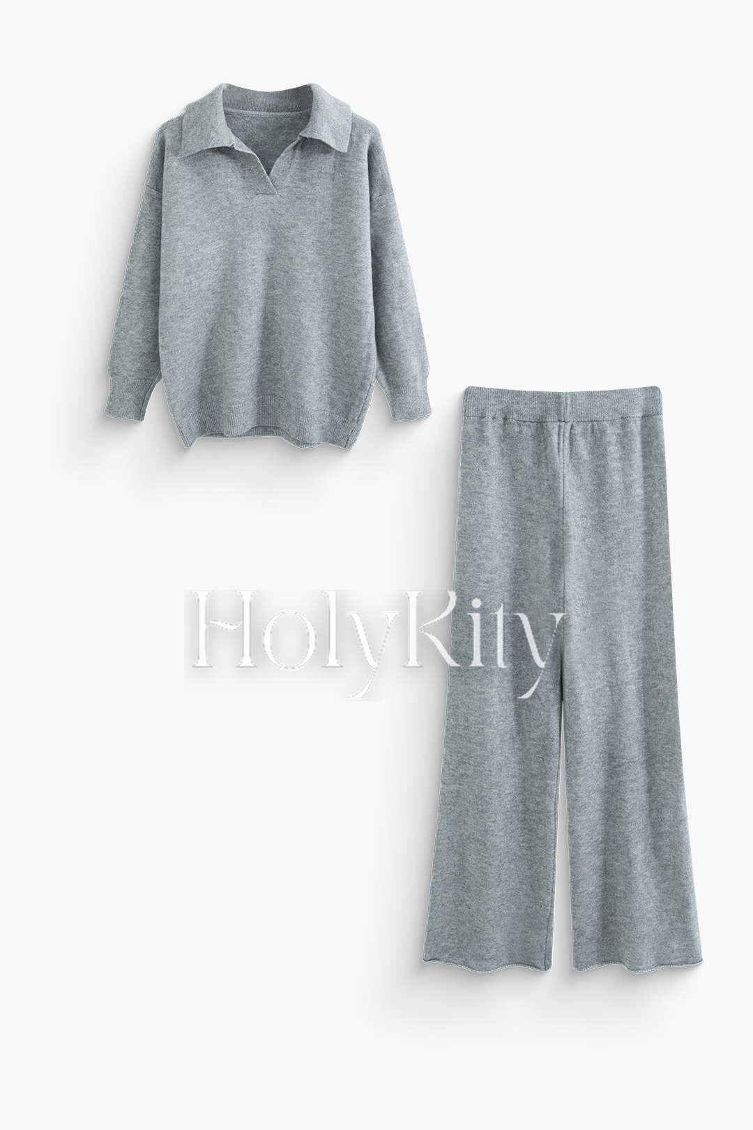 Ensemble polo en tricot uni et pantalon large