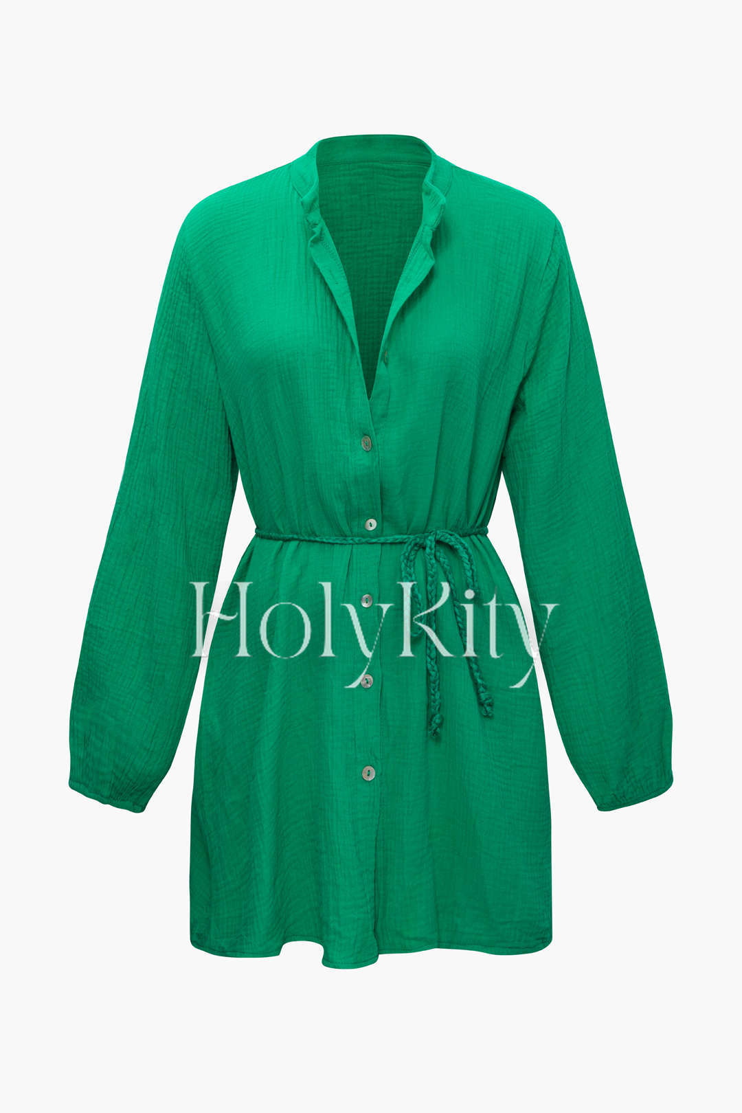 Mini-Hemdkleid mit Knopfleiste und geflochtener Krawatte