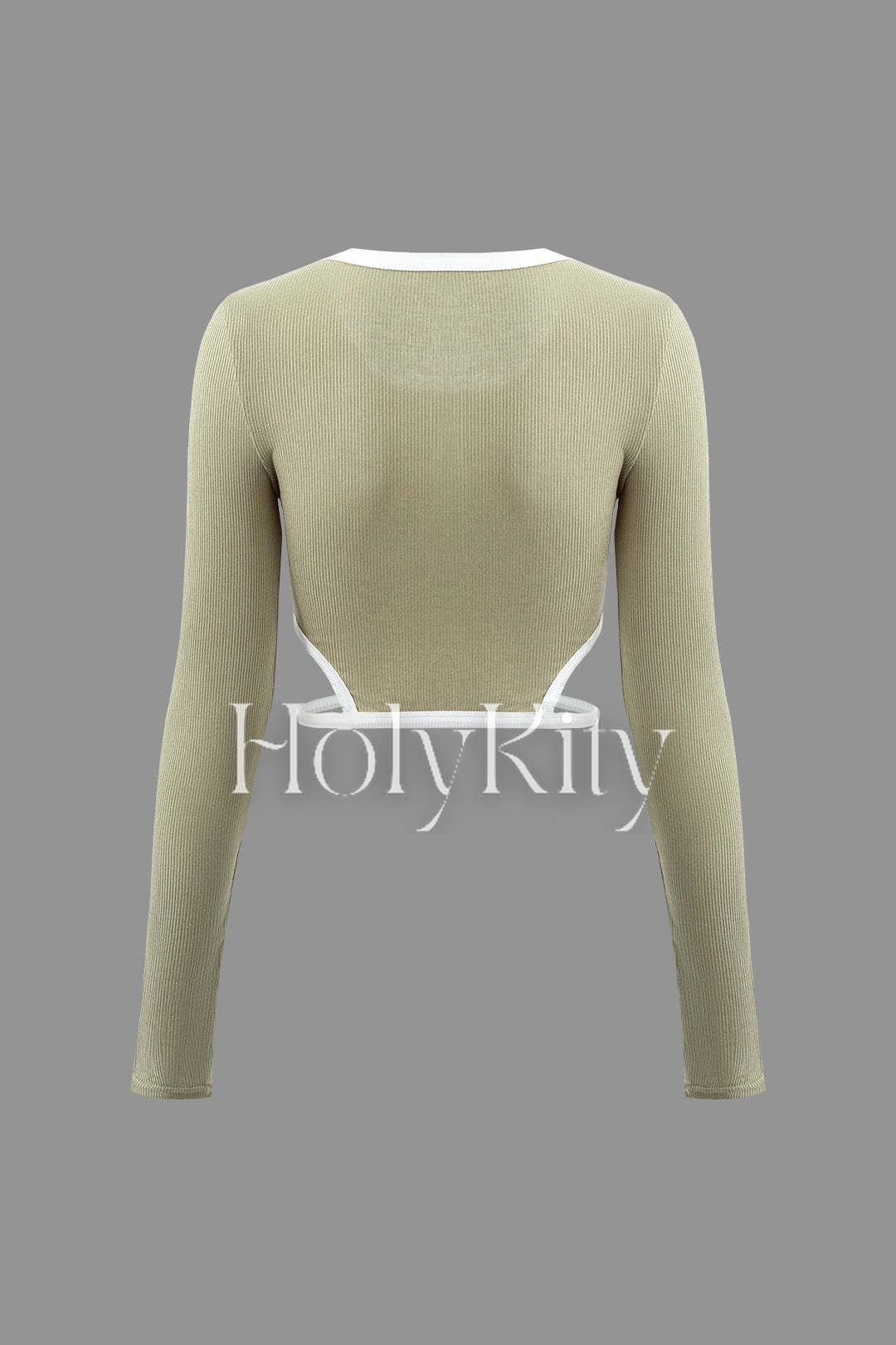Contrast Trim U-Neck Cut Out Long Sleeve Top