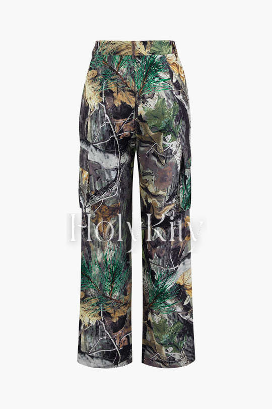 Cargohose mit Blätter-Print