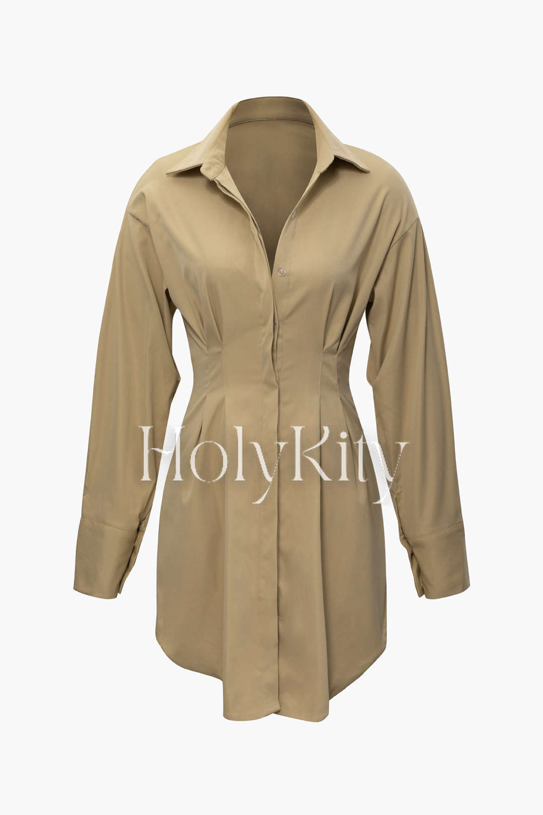 Robe chemise courte froncée à col uni