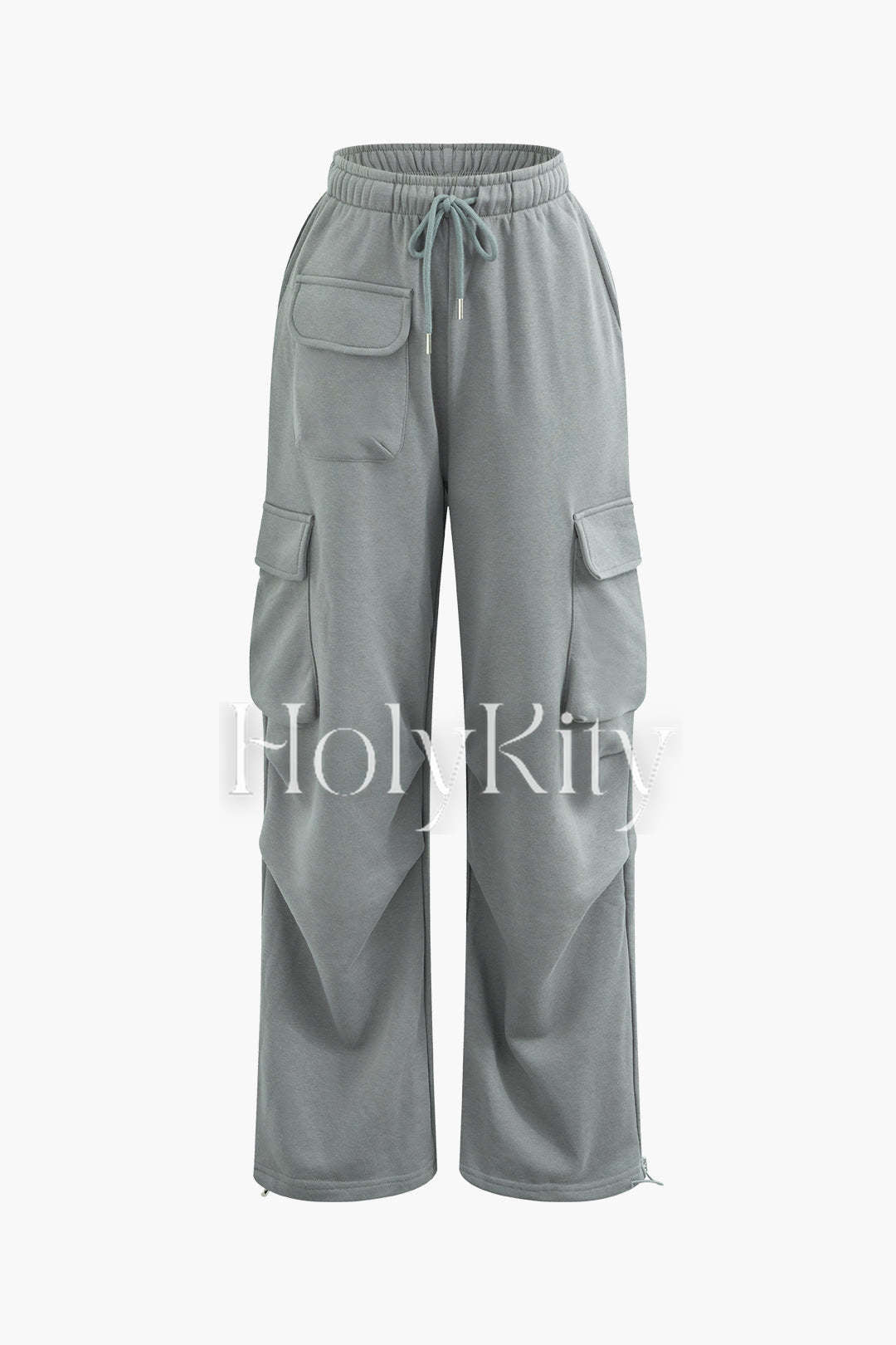 Hose mit hoher Taille, Kordelzug und Pattentasche und geradem Bein