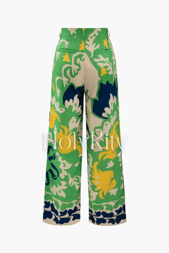 Leaves Print Full-length Pants
