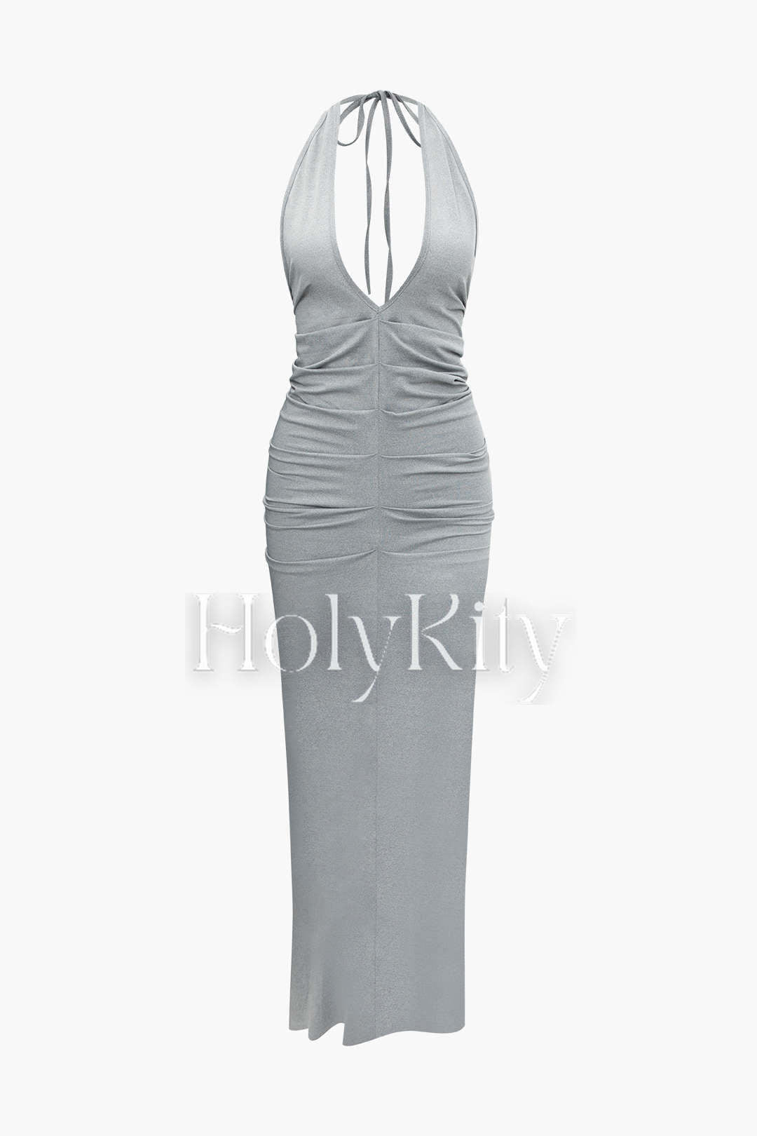Rückenfreies Maxikleid mit tiefem V-Ausschnitt und Rüschen