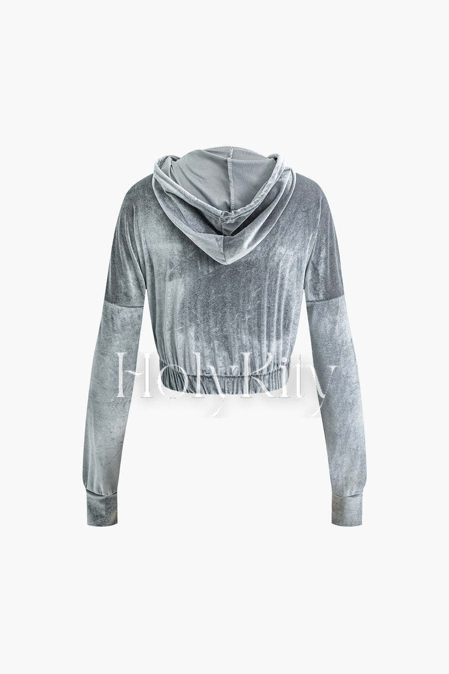 Set aus Samtoberteil mit Reißverschluss und Kapuze und Hose mit hoher Taille