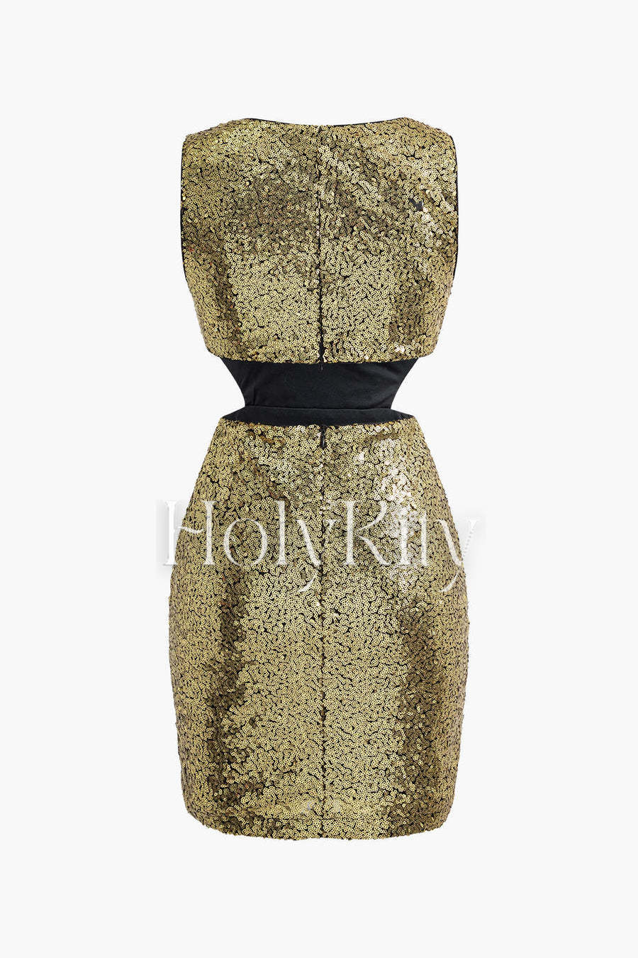 Mini-robe à paillettes, col en V, sans manches, découpée