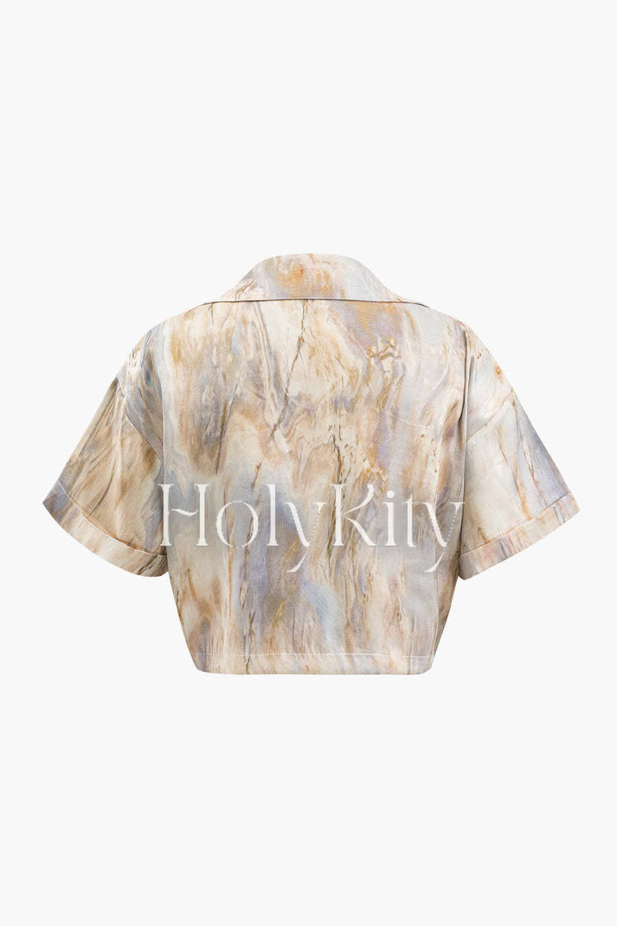 Kurzes Hemd mit Marmor-Print und gedrehtem Saum