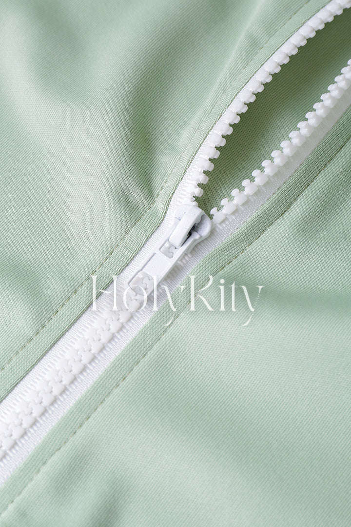 Drawstrings Sleeve Zipped Up Crop Top