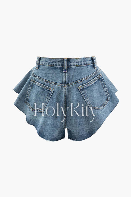 Short en jean à jambe large et ourlet effiloché