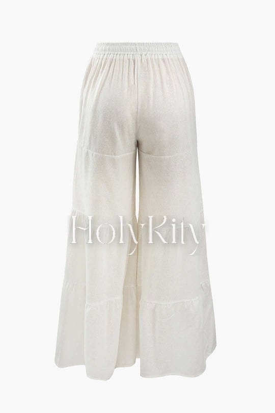 Gestufte Hose mit weitem Bein und Kordelzug