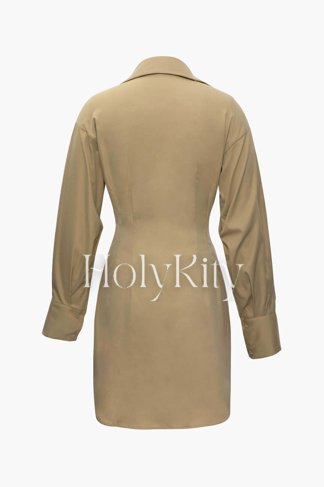 Robe chemise courte froncée à col uni