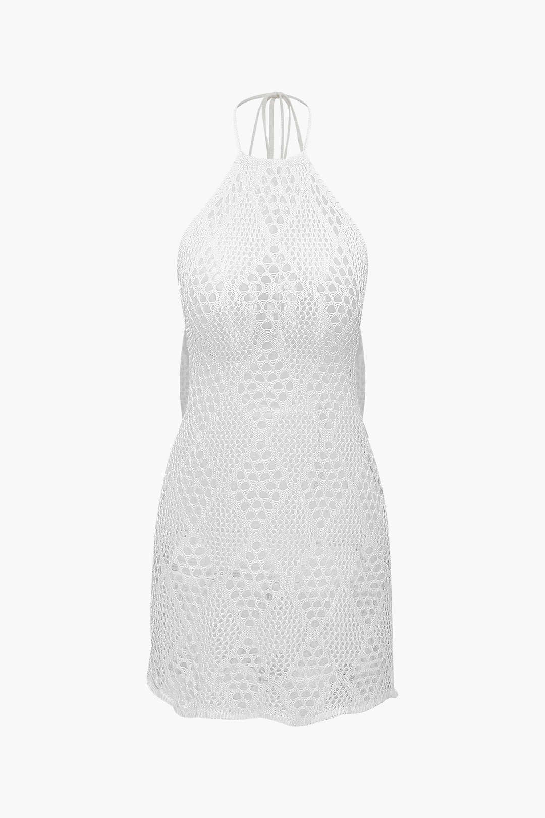 Rückenfreies Neckholder-Überkleid aus durchbrochenem Strick