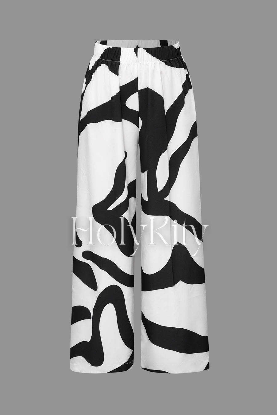 Line Print Button Up Long Sleeve Shirt And High Waist Wide Leg Pants Set