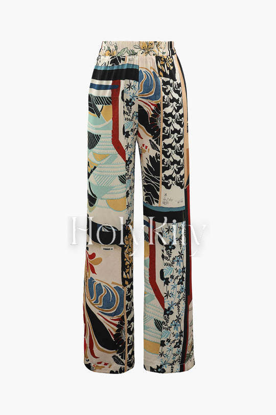 Floral Print Elastic Waist Pants