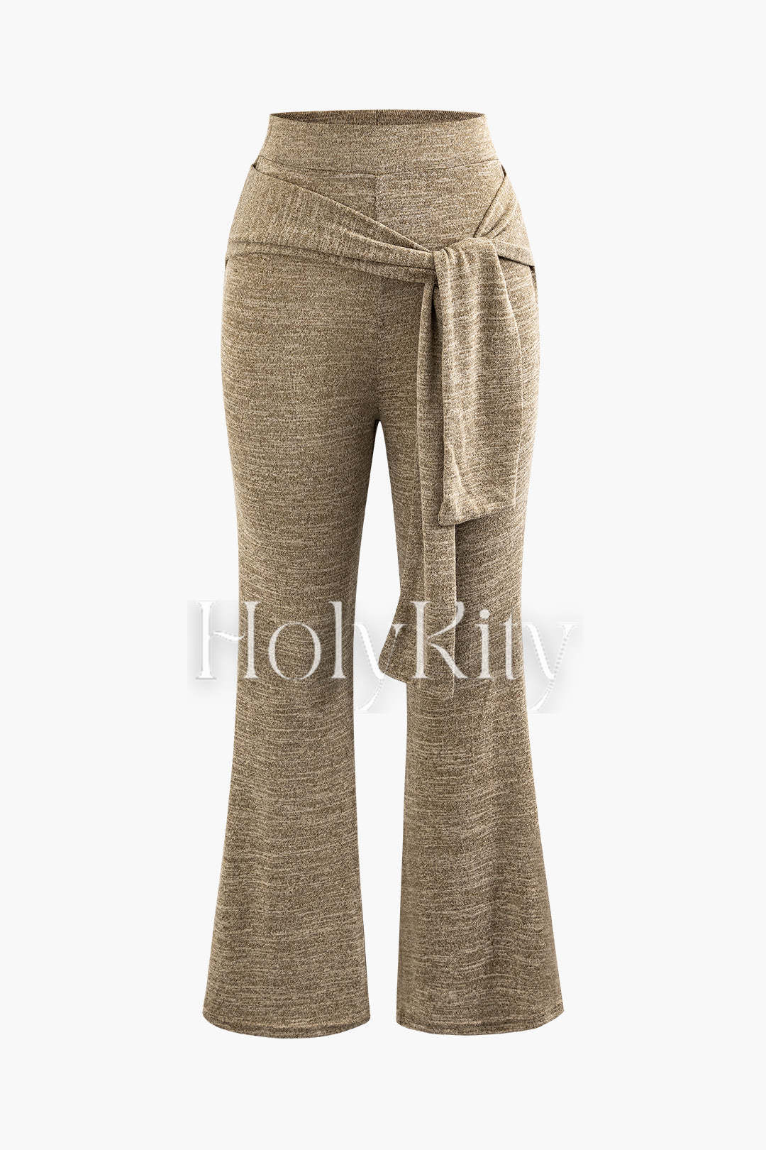 Ensemble haut court à manches longues en tricot et pantalon évasé noué sur le devant