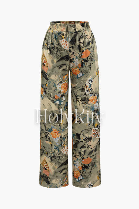 Floral Print Satin Pants