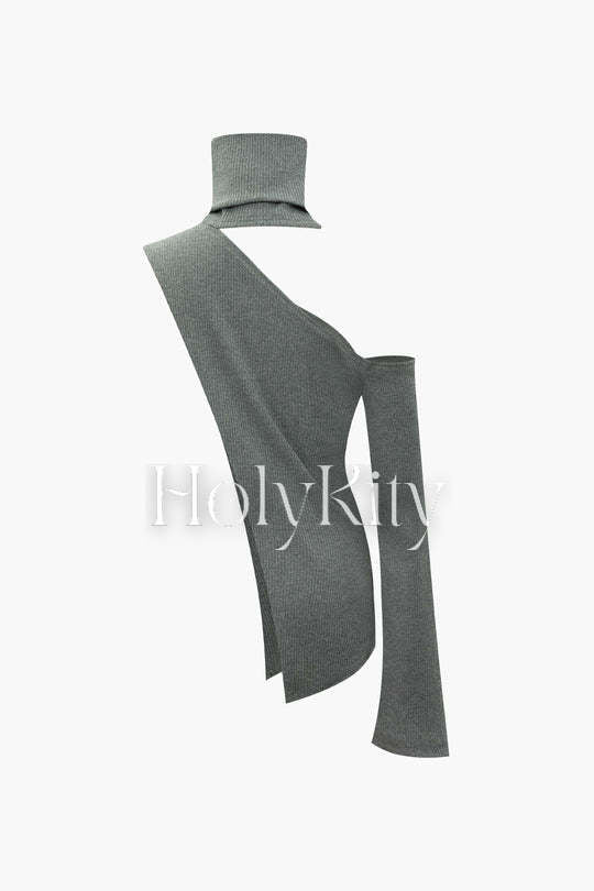 Ensemble haut à col roulé asymétrique et robe midi