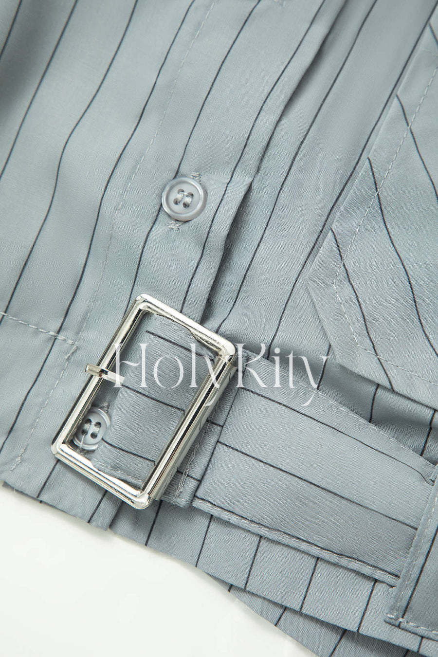 Chemise courte rayée avec poche poitrine et ceinture