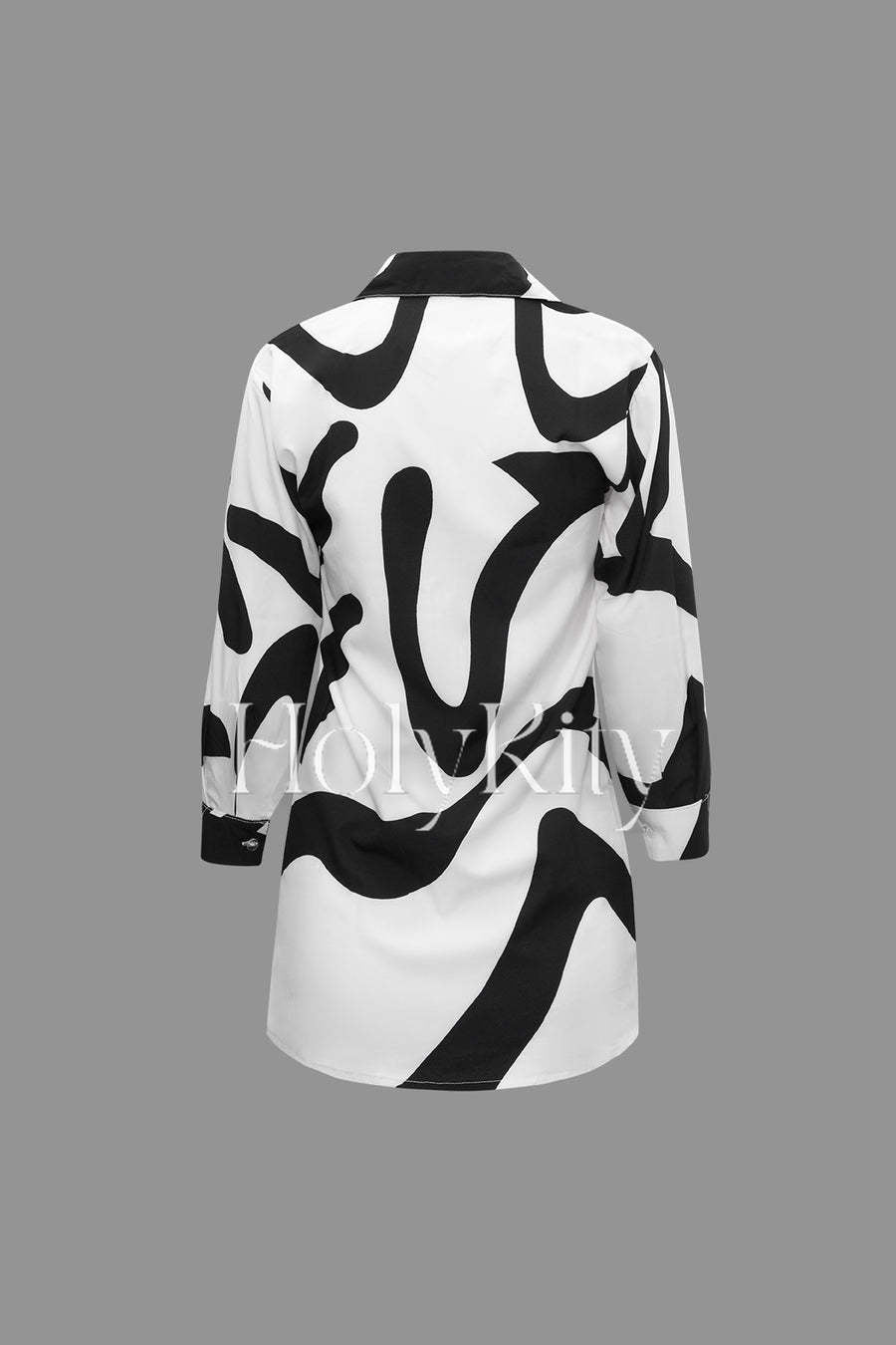 Line Print Button Up Long Sleeve Shirt And High Waist Wide Leg Pants Set