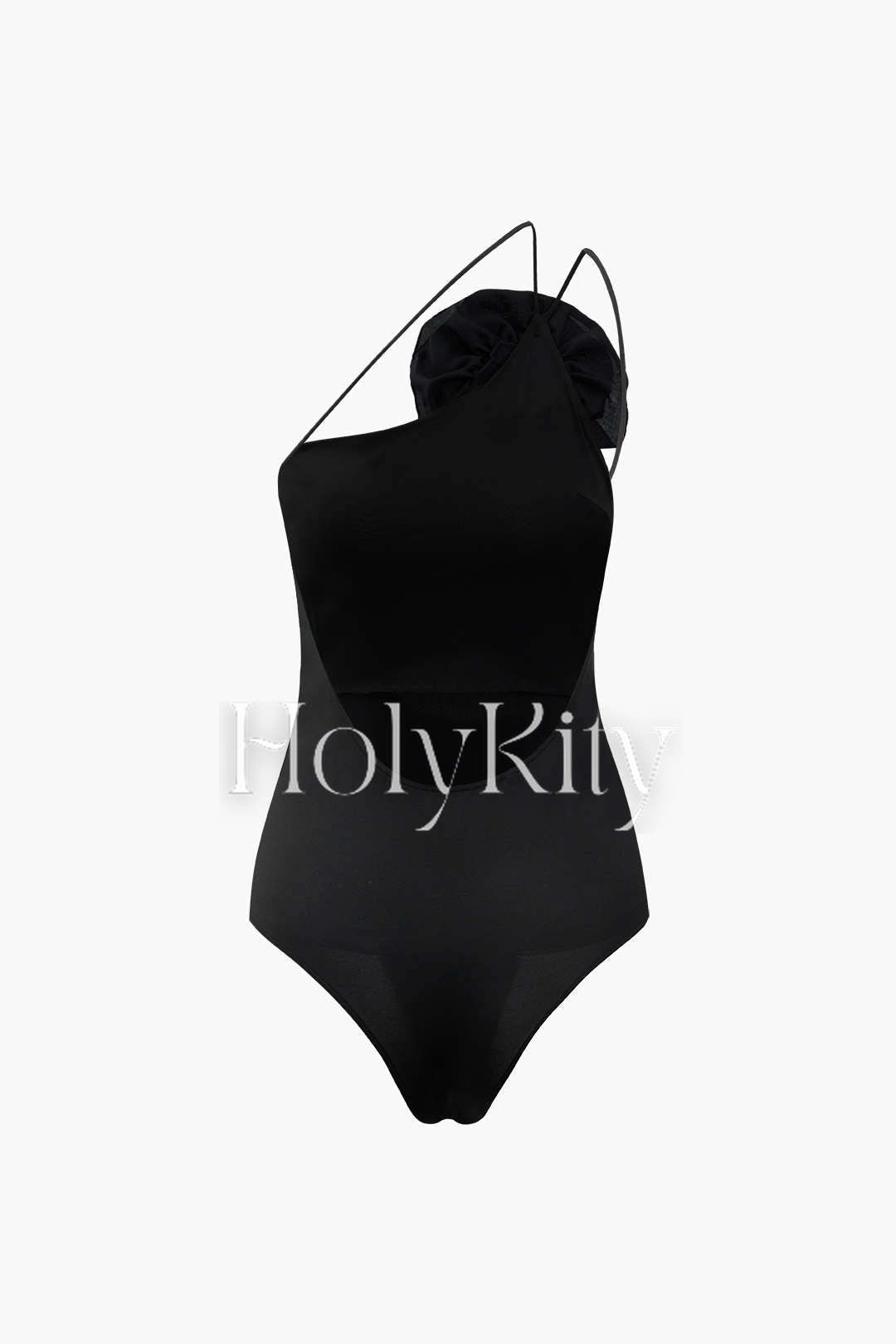 Rückenfreier Body mit asymmetrischen Trägern und Rosenmuster