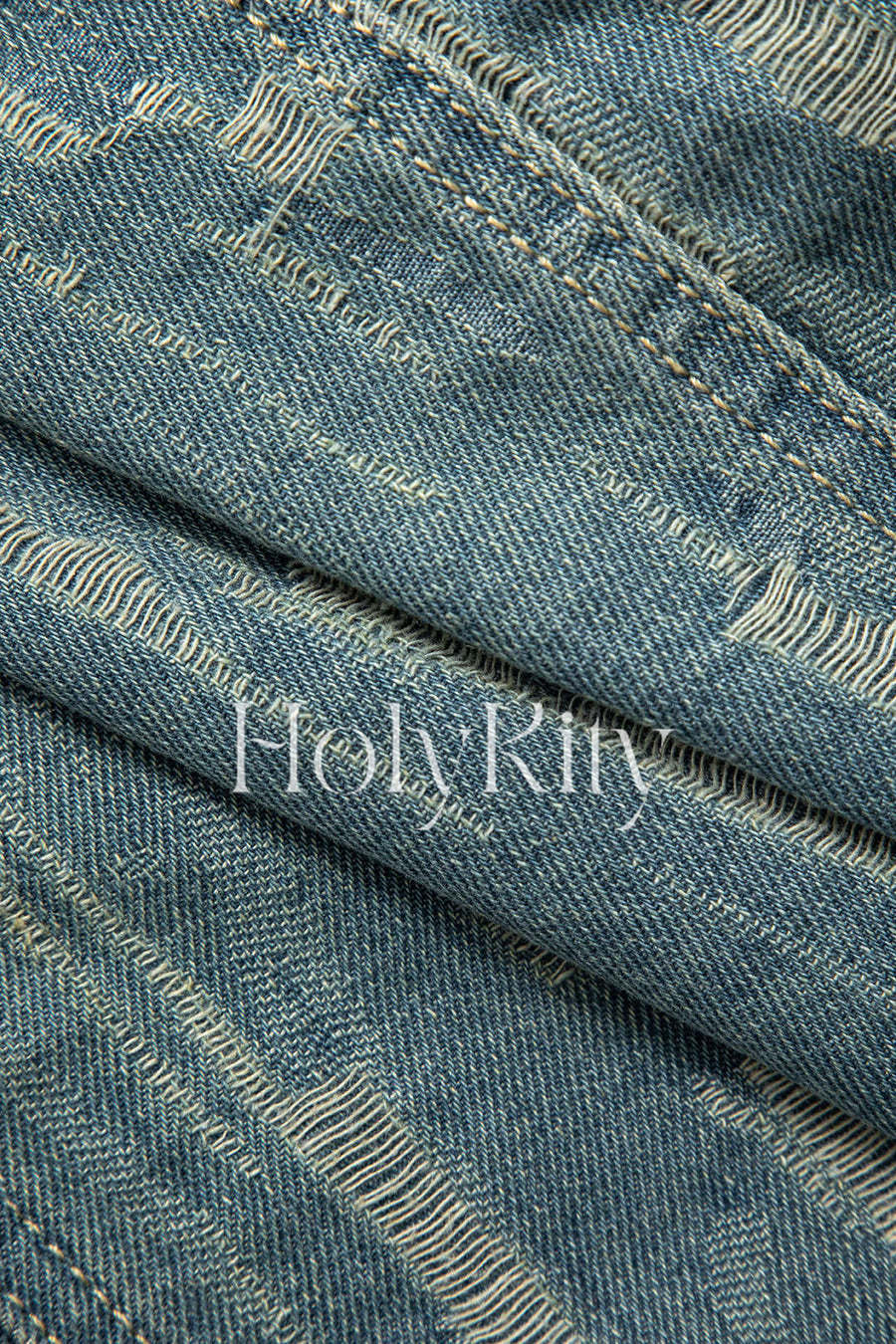 Frayed Denim Flap Pocket Button Up Crop Jacket And Slit Skirt Set
